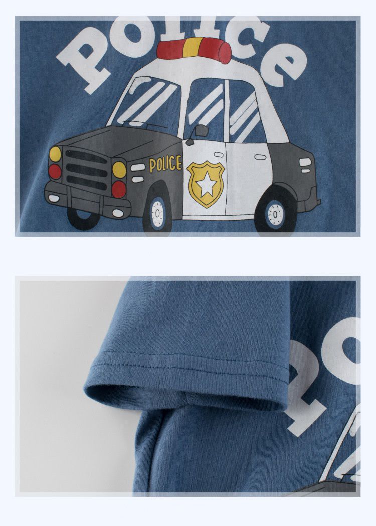短袖棉T-卡通警車-藍色