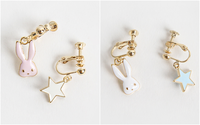 韓國 Babyblee - 童話耳夾-粉兔X白星
