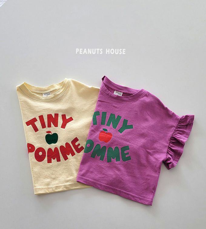 韓國 Peanuts House - 純棉圓領荷葉袖上衣-小蘋果-淺黃