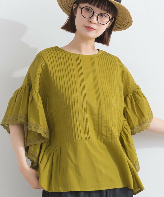 日本 Lupilien - 100%印度棉 細緻緹花大寬袖上衣-米杏