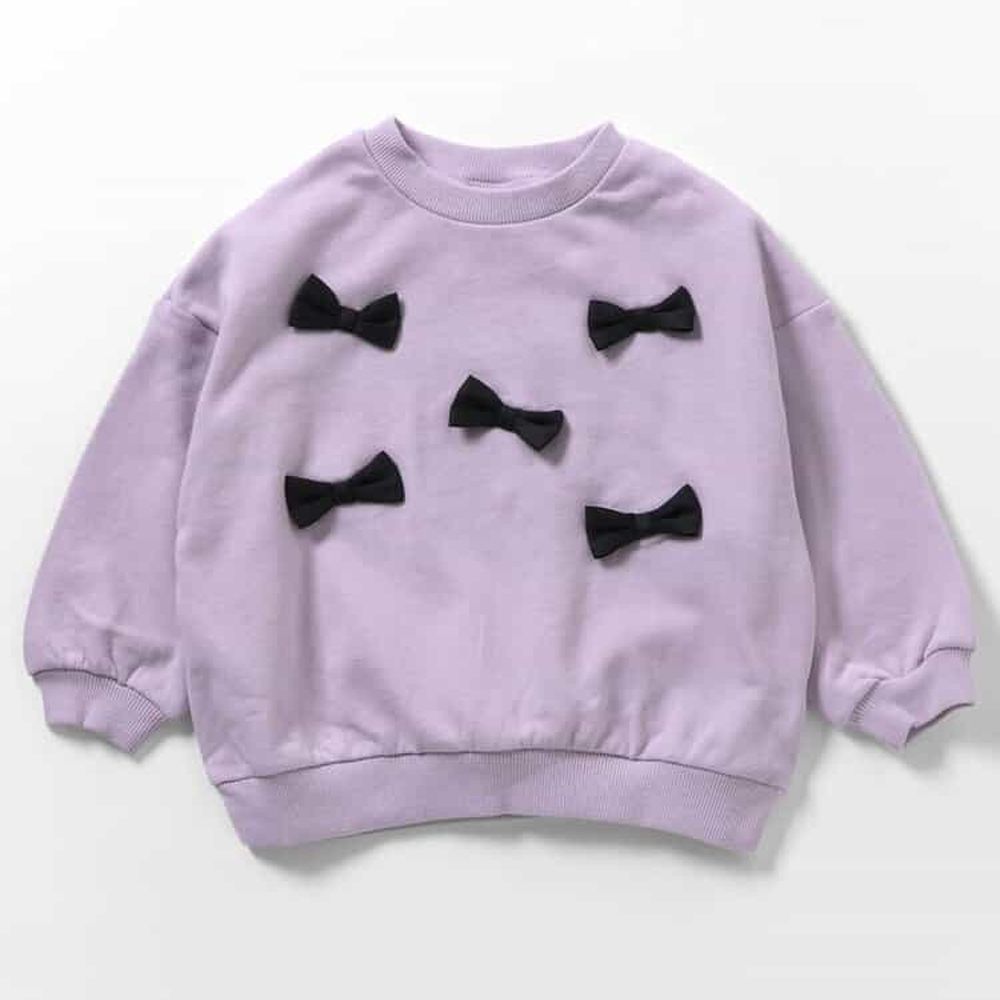 立體蝴蝶結縮口長袖上衣-紫