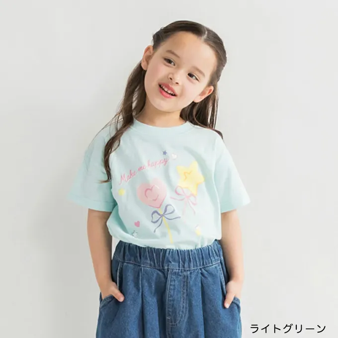 日本 BRANSHES - 100%天竺棉女孩短袖上衣-軟糖爆炸-黑