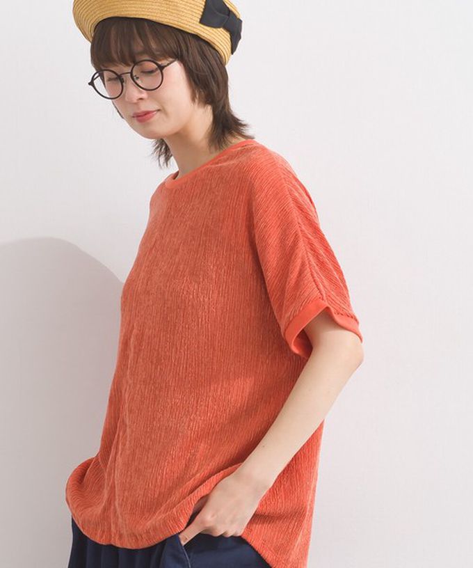 日本 Lupilien - 嫘縈混紡細緻羅紋圓領短袖上衣-象牙白