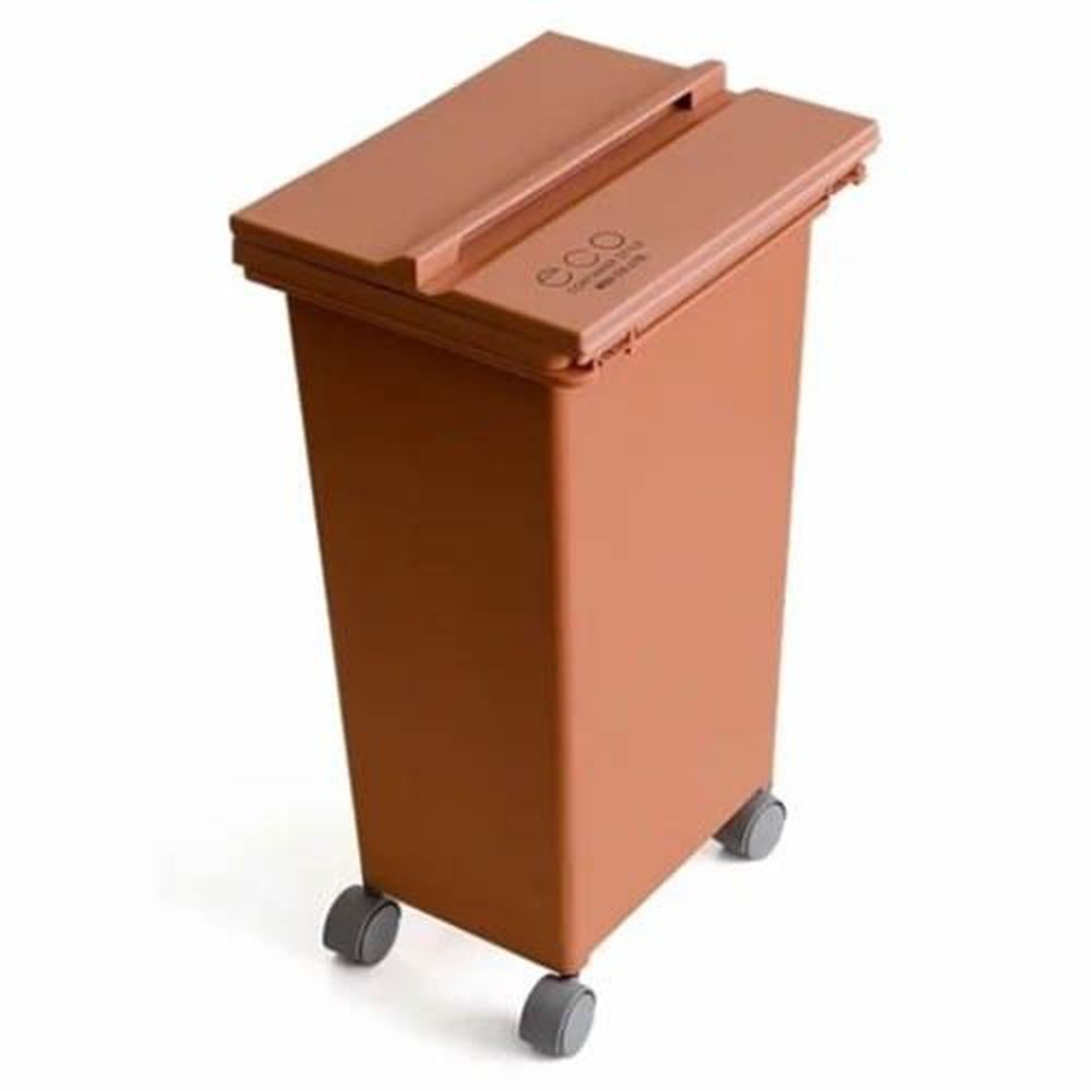 日本 eco container style - 三段式掀蓋質感垃圾桶-橘紅色-21L