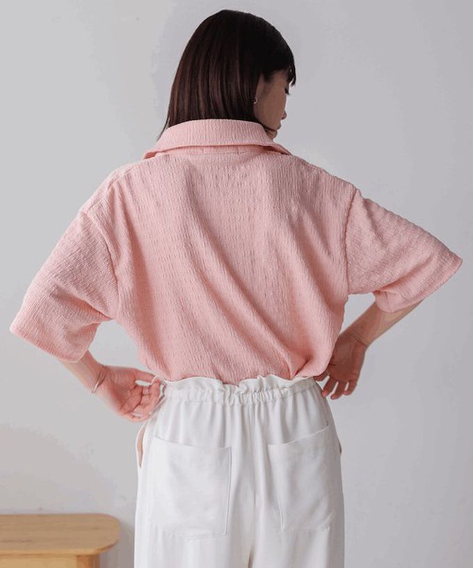 日本 Bab - 精緻紋理都會感五分袖上衣-粉紅