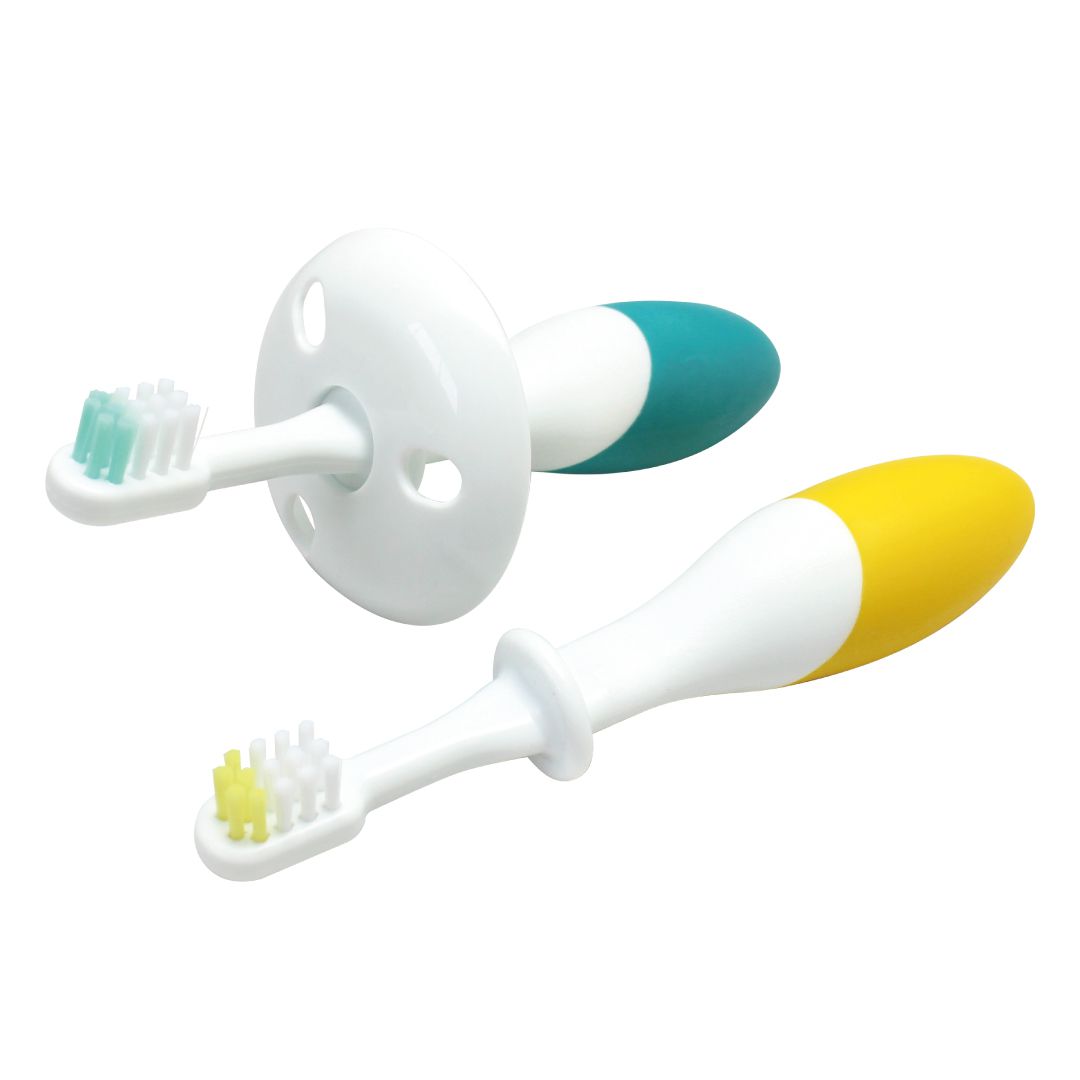 akachan honpo - always乳齒用防吞牙刷(好好握)-2支組-綠色＋黃色 (6個月以上)