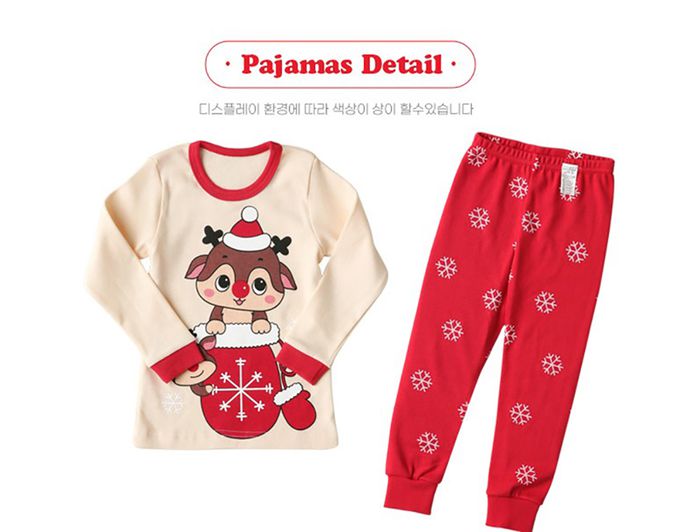 正韓 Puco - 超優質嬰幼兒/兒童長袖100% 有機純棉家居服/睡衣-聖誕麋鹿