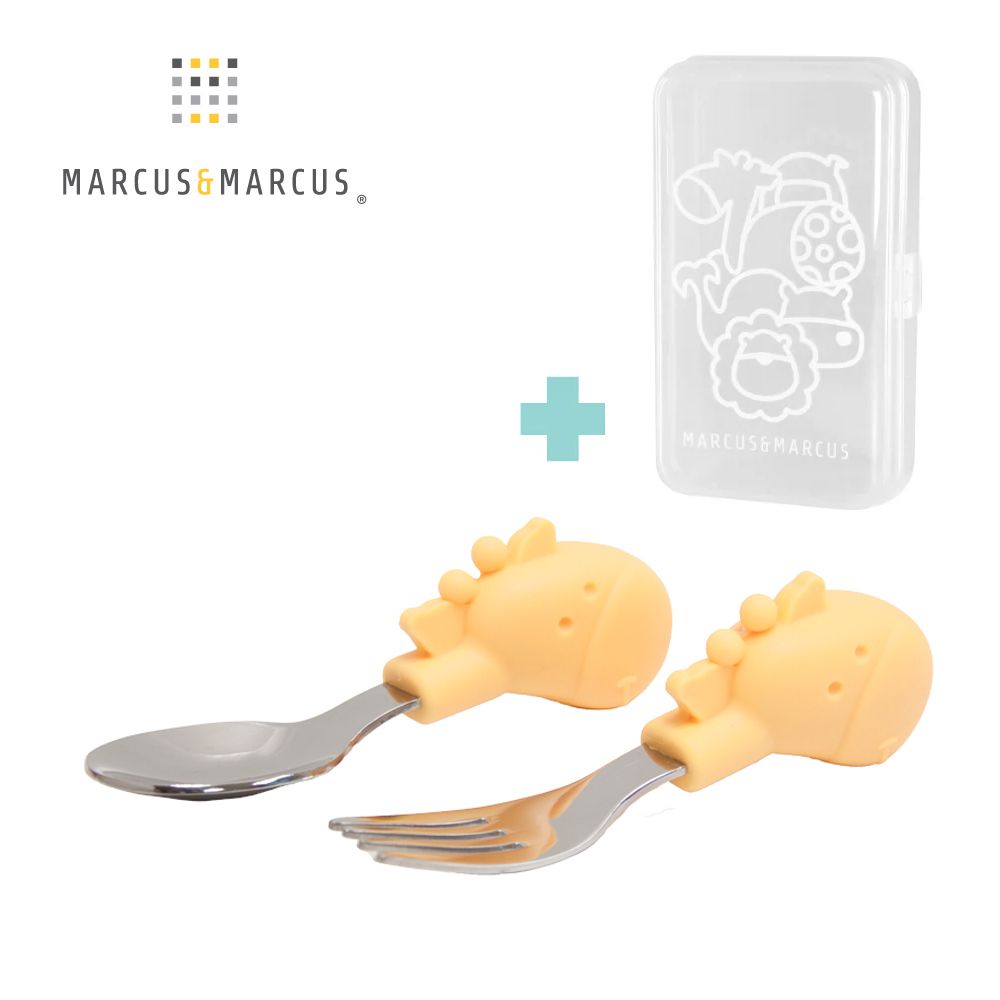 動物樂園寶寶手握訓練叉匙-粉彩長頸鹿(黃)