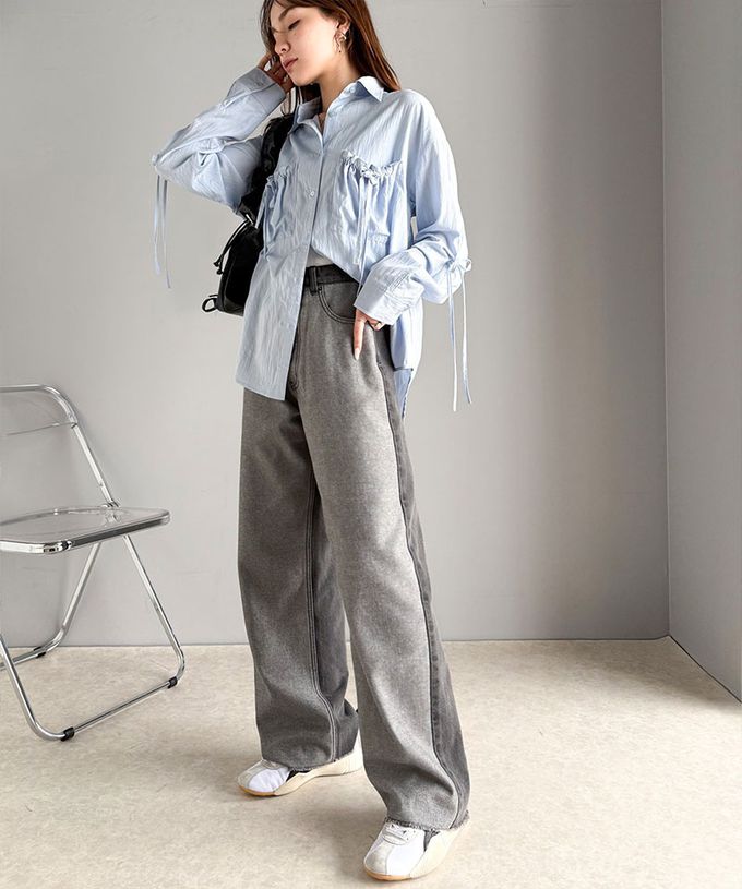 日本 Classical Elf - Java 個性深淺配色寬版丹寧褲-藍系