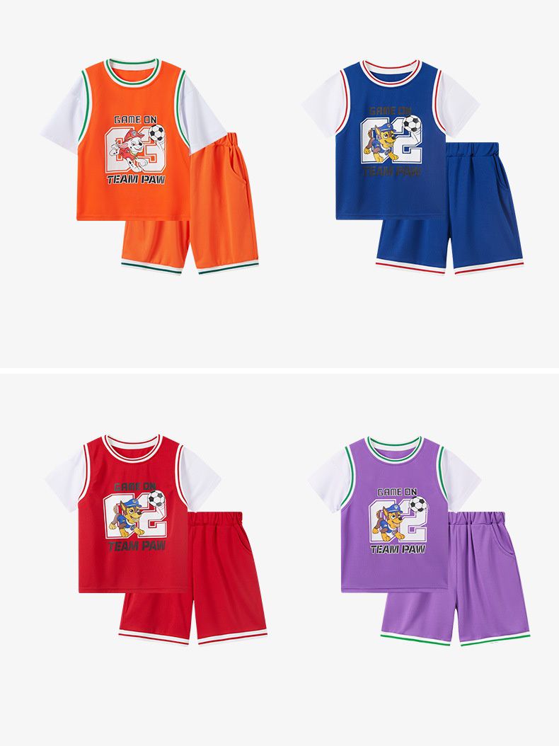 汪汪隊假兩件短袖運動套裝-卡通人物毛毛-橘色