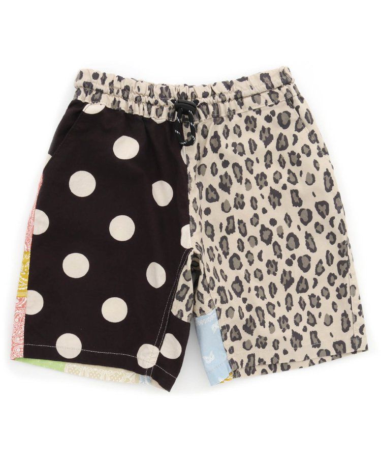 日本 BREEZE - 滿版印花腰束口休閒短褲-圓點-炭黑