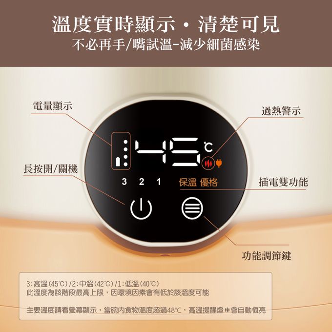 三段恆溫控制,UV-C殺菌功能,保持食物恆溫