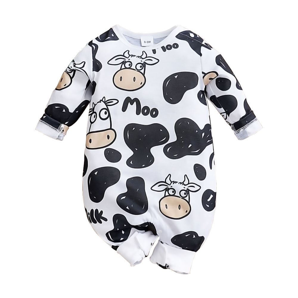 JoyNa - 嬰兒連身衣 春秋款動物造型包屁衣-塗鴉牛牛