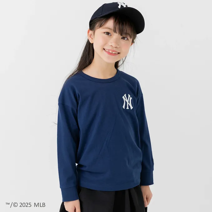 日本 Chil2 - MLB聯名 品牌刺繡長袖上衣-紐約洋基-深藍