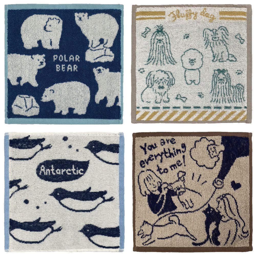 日本 Stream - 100%棉印花手帕/方巾/擦手巾-貓咪派對-淺藍 (25x25cm)