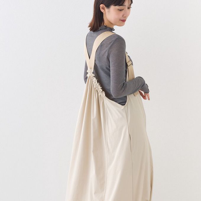 日本 OMNES - 輕量機能工裝風尼龍吊帶洋裝-白