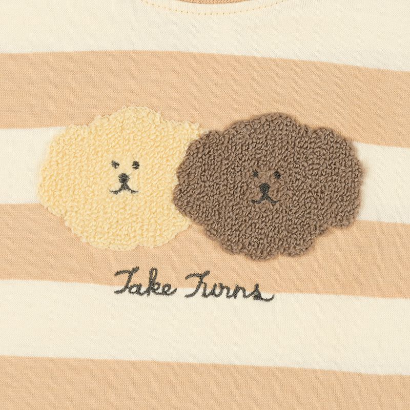 akachan honpo - 長袖T恤-動物凸毛繡-淺卡其色