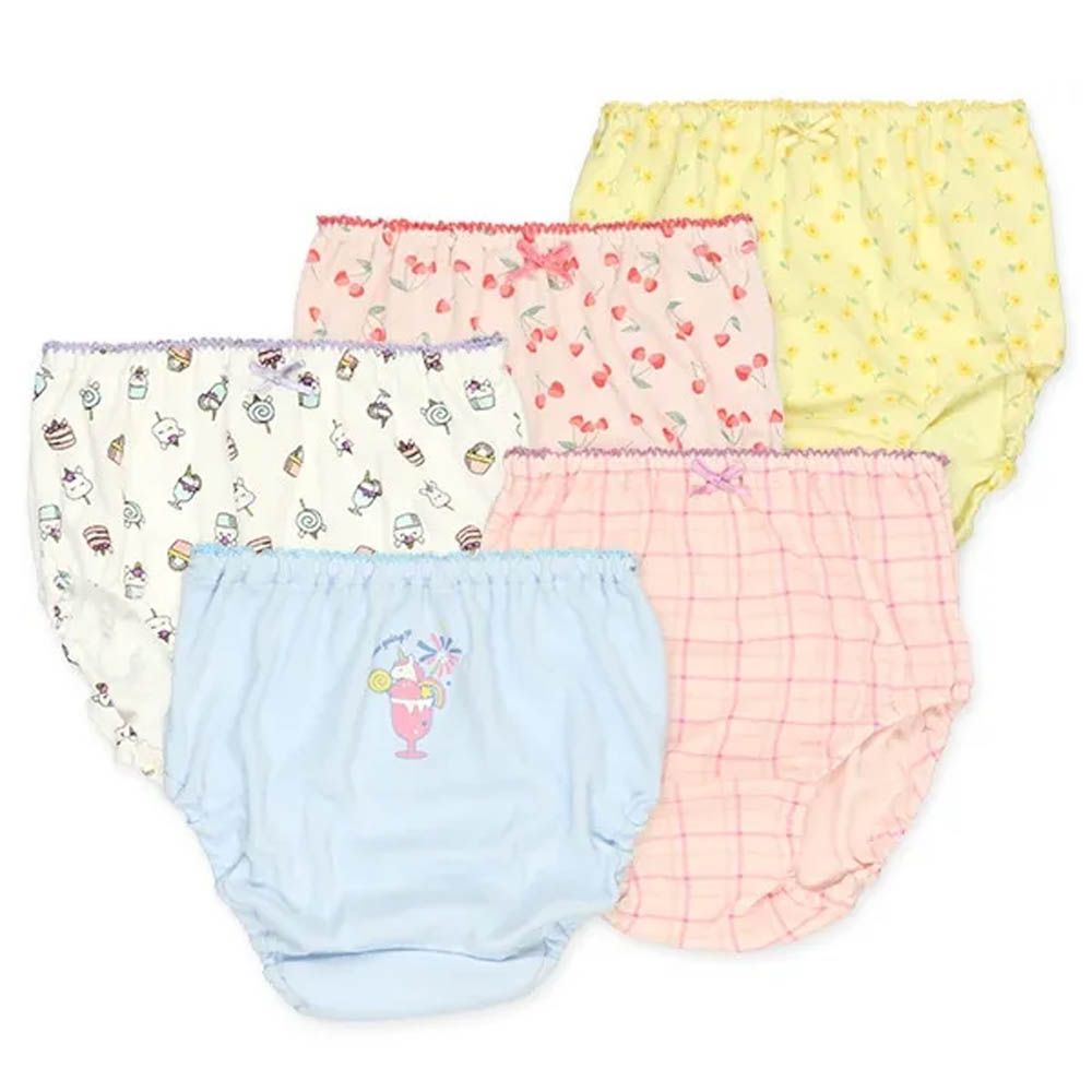 混棉舒適女孩內褲(5件組)-獨角獸＆碎花