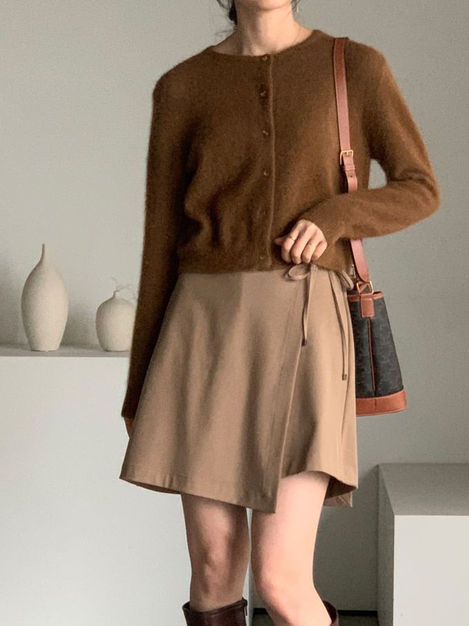 韓國女裝連線 - 愛心金釦混羊毛針織衫/外套-黑 (FREE)