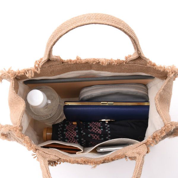 日本 COOCO - 棉麻流蘇大容量方型手提包-焦糖 (30x26x12cm)