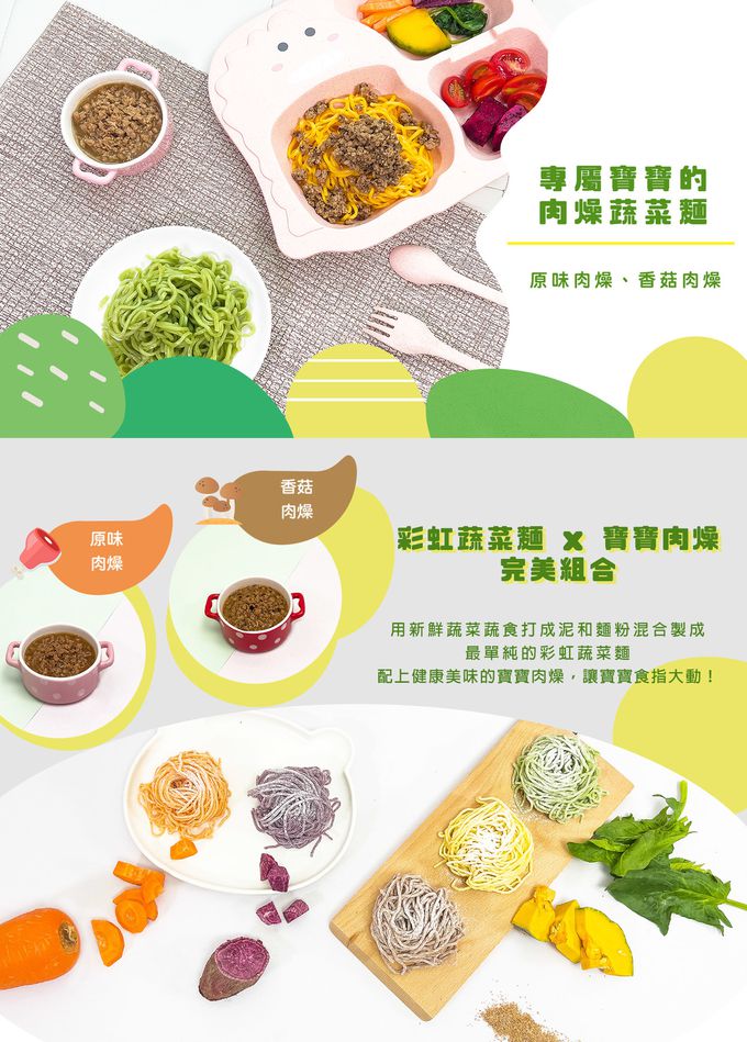 兔比媽咪廚房 - 品牌週限定-寶寶綜合饅饅(300g)+繽紛幼童餃(高麗菜豬肉50顆)+香菇肉燥蔬菜麵(肉燥x5包，蔬菜麵x5包)