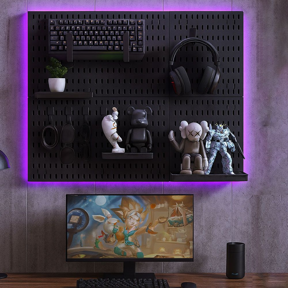 壁掛式洞洞板/多功能掛架/浴室廚房壁掛收納架/免打洞掛架 (黑色組合C款)