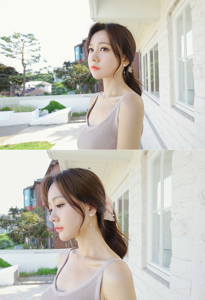 韓國 Soo&Soo - 絕美花鈿不對稱耳環-時尚銀 ((左)1.7cm，(右)5cm)