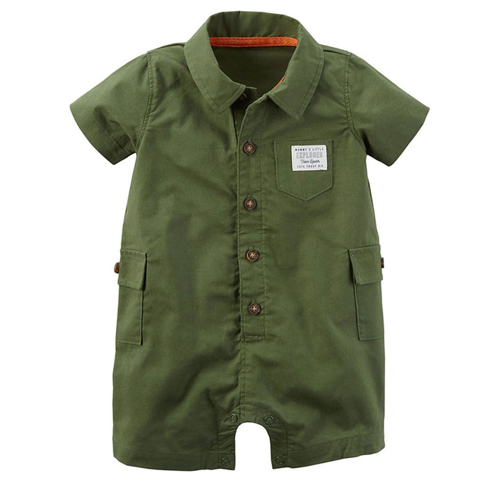 美國 Carter's - 嬰幼兒短袖連身衣-素面綠
