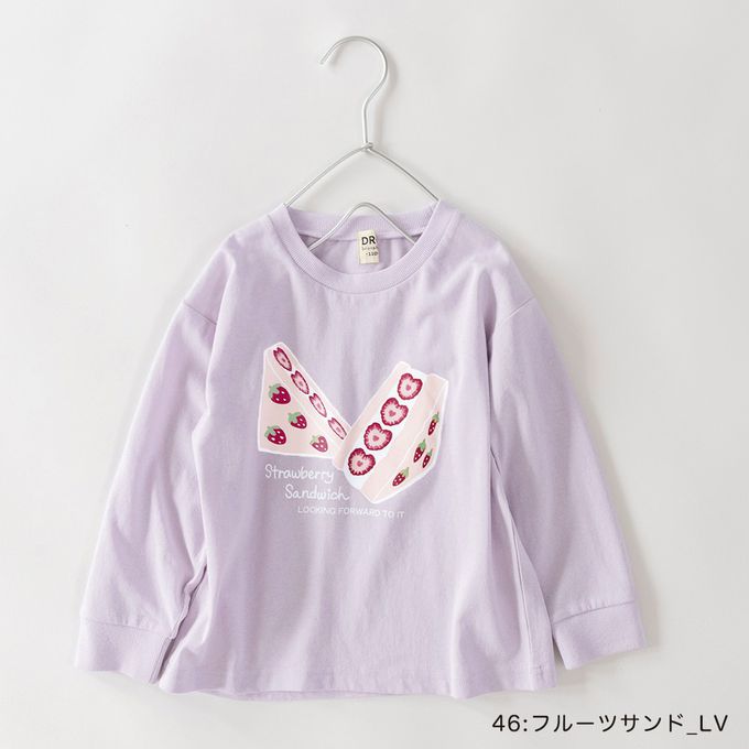 日本 BRANSHES - 100%棉 可愛女孩印花長袖上衣-背後花朵-粉紅