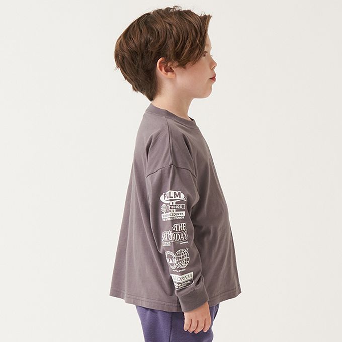 日本 b-ROOM - 休閒印花純棉長袖上衣-英文標語-摩卡