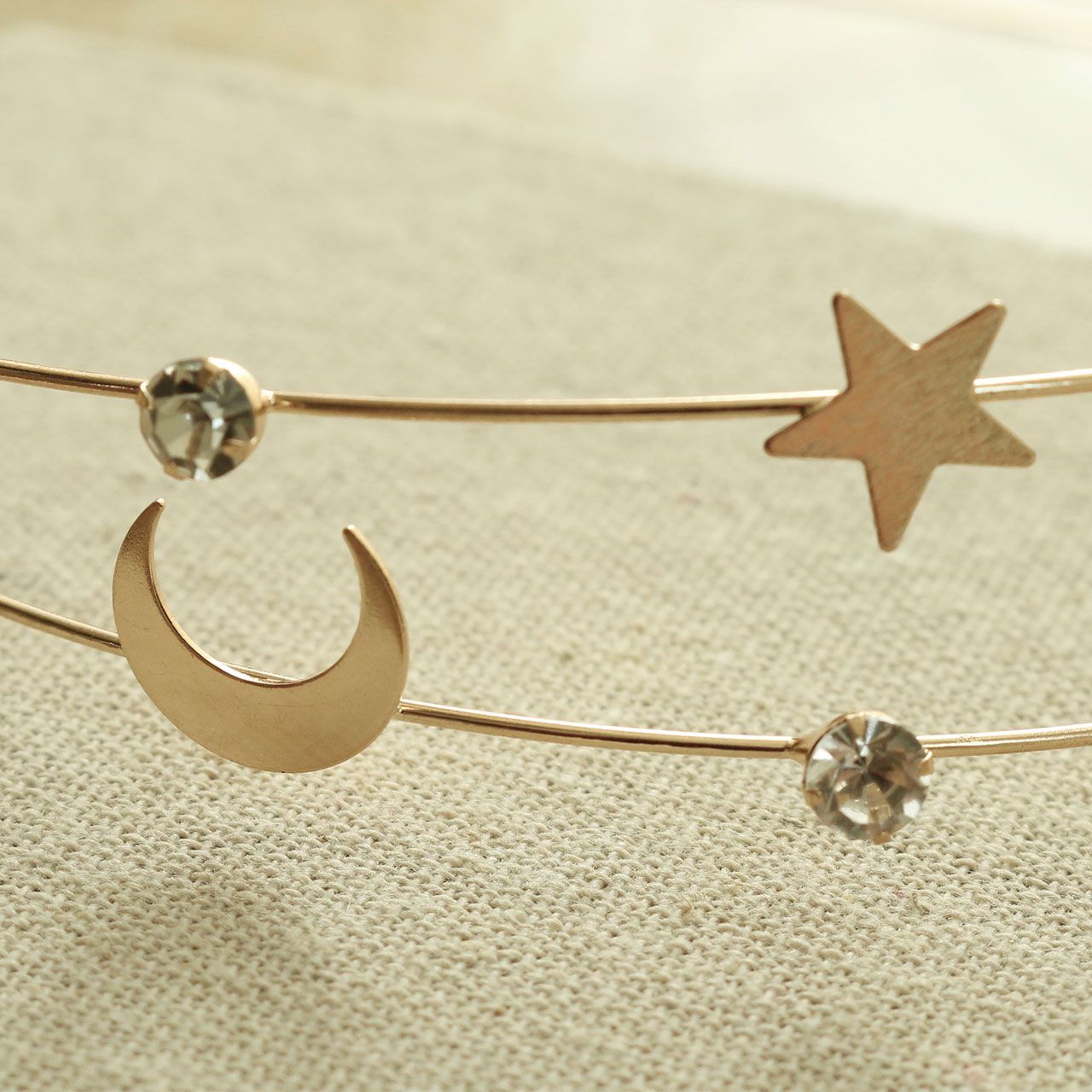 日本 Catherine Cottage - 星星月亮水鑽閃耀髮箍-金色