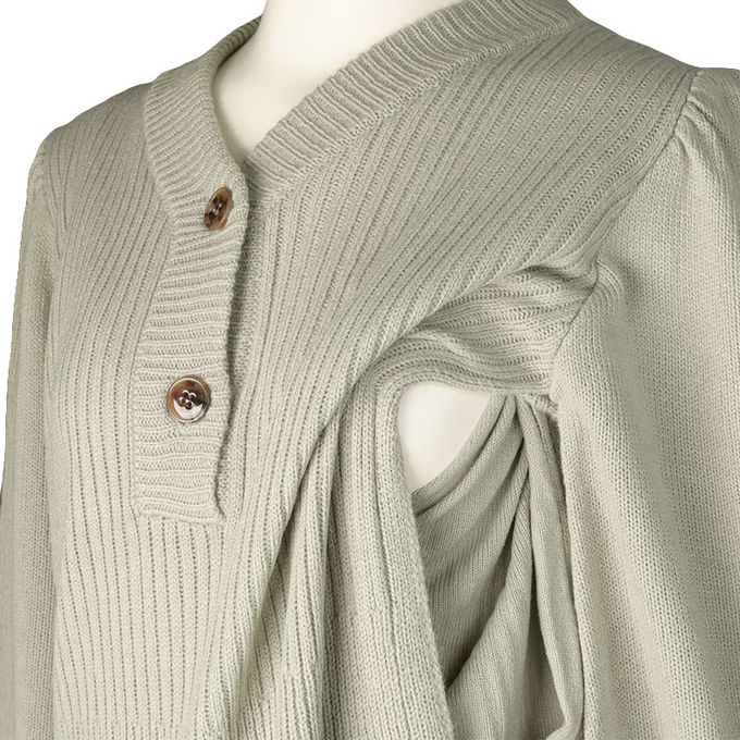 akachan honpo - 長袖亨利領針織洋裝-綠色