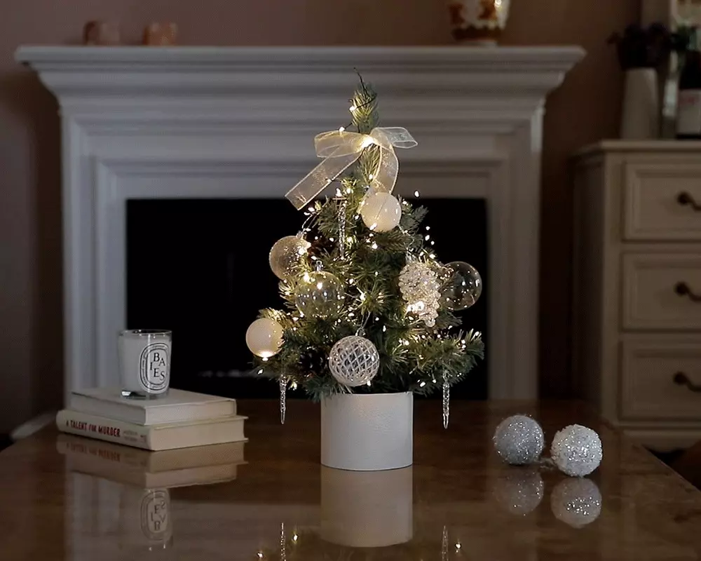 韓國 Bebe Deco - DIY迷你聖誕樹/聖誕樹燈飾組-銀白童話 (30X45cm)