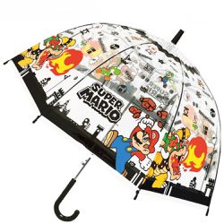 日本 J'S PLANNING - 小孩最愛印花透明直傘-瑪利歐-黑色系 (55cm)