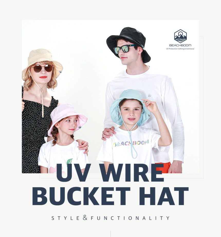 韓國 Beach Boom - 韓製UPF50+軟鋼絲防水透氣防曬帽/漁夫帽-天藍