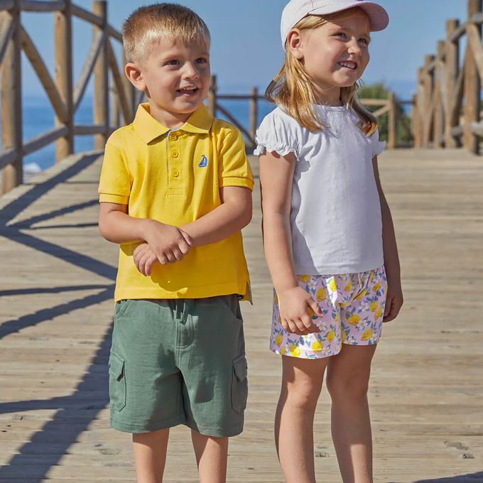 英國 JoJo Maman BeBe - 超優質嬰幼兒/兒童100%純棉綁繩工裝短褲2入組-橘綠