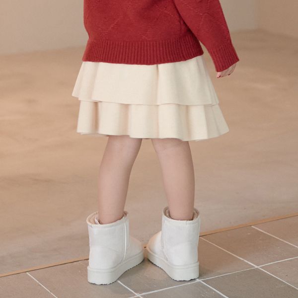 日本 Lycee mine - 蛋糕層次摺邊針織短裙-深卡其