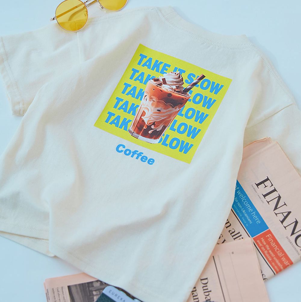 100%棉 美味食物短袖上衣-冰拿鐵-白