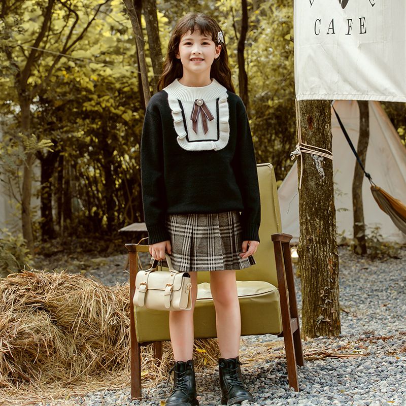 蝴蝶結圓領針織毛衣-粉色