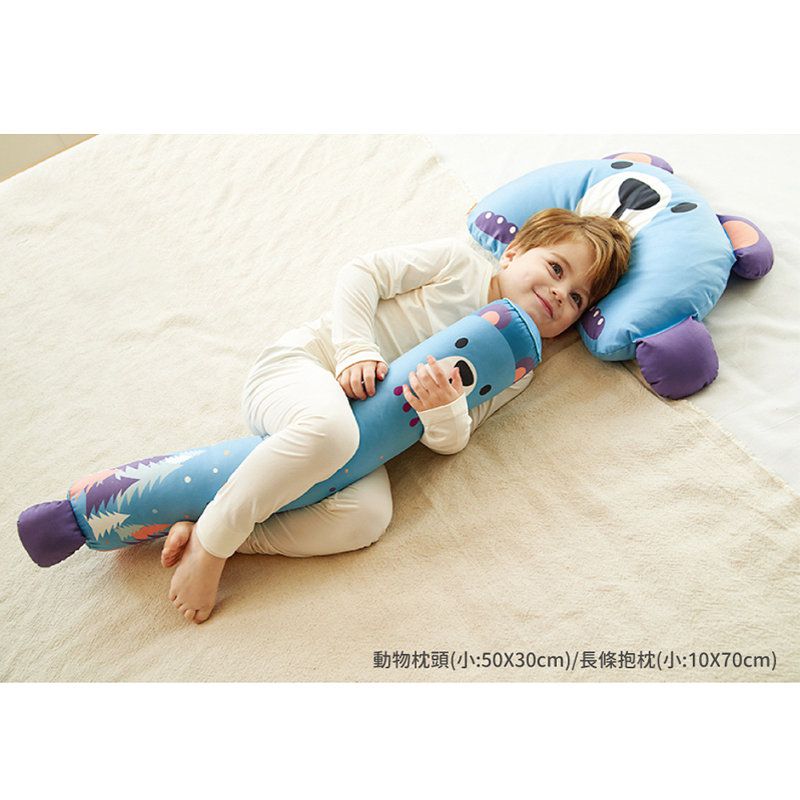 正韓Hello HiZoo - 純手工製多功能防蟎抗菌兒童長條抱枕/靠枕/睡眠輔助枕/側睡抱枕(小款)-守護熊