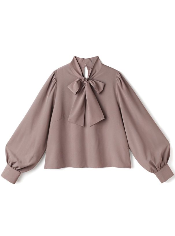 日本 GRL - 緞面蝴蝶結澎袖上衣-氣質米