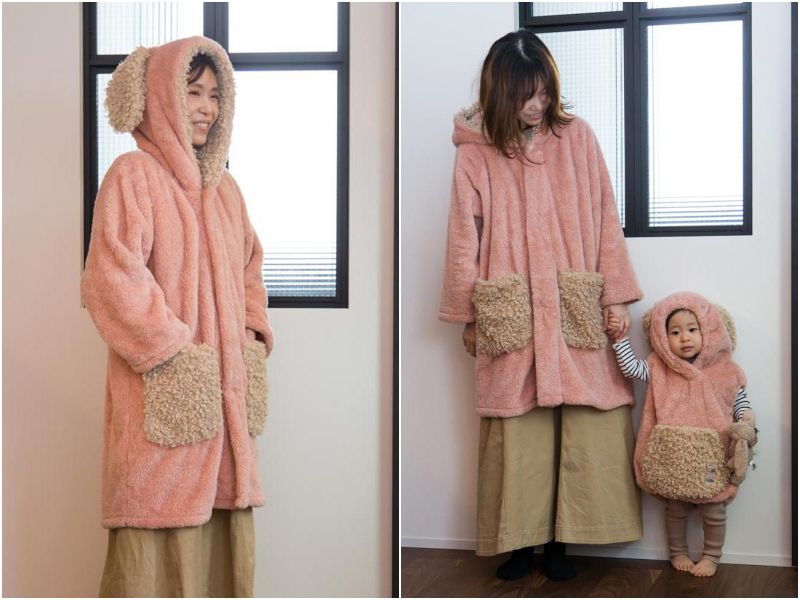 日本 BISQUE - 動物造型連帽超柔軟保暖外套(大人)-貓咪-深藍灰 (free size)