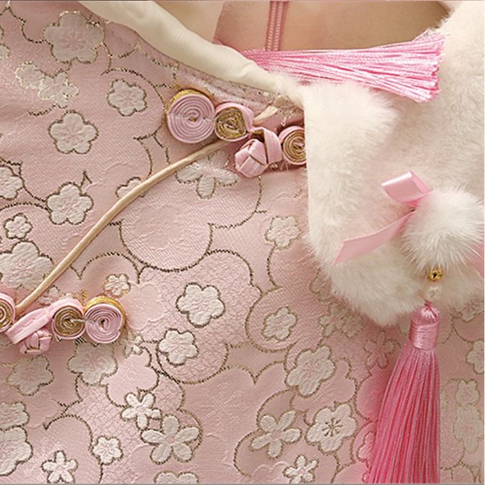 love, charlotte - 喜氣洋洋毛毛圓領加厚加絨拜年洋裝-配斜背小兔子裝飾娃娃-粉紅色