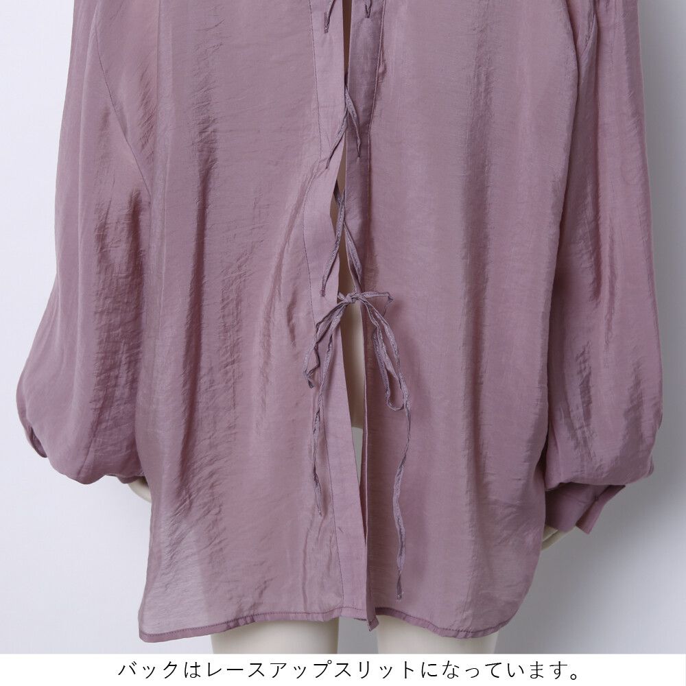 日本女裝代購 - 蝴蝶結綁帶露背薄透長袖襯衫-象牙白