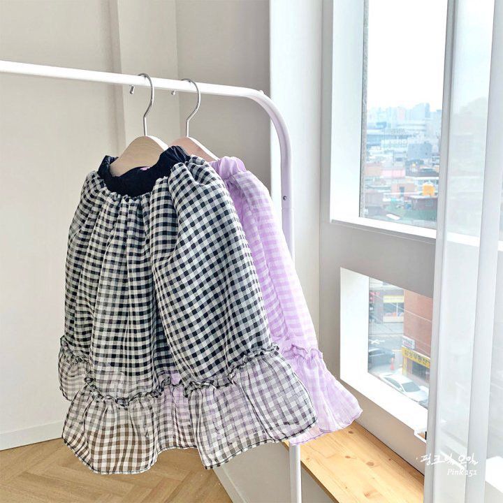 韓國 PINK151 - 格紋雪紡半長裙-淡紫