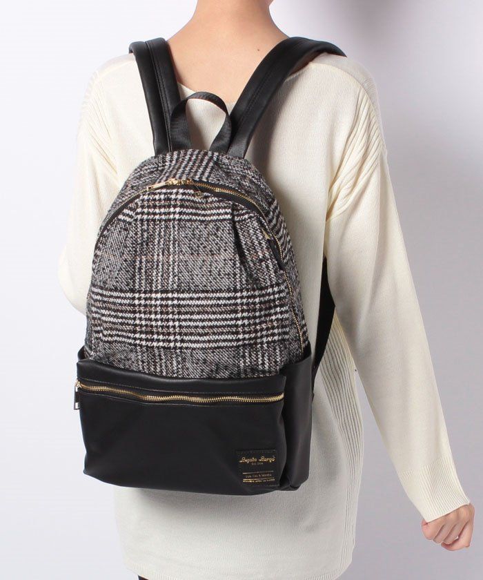 日本 Legato Largo - 千鳥格紋拼皮後背包 10POCKET-NV海軍藍 (40x27.5x12cm)