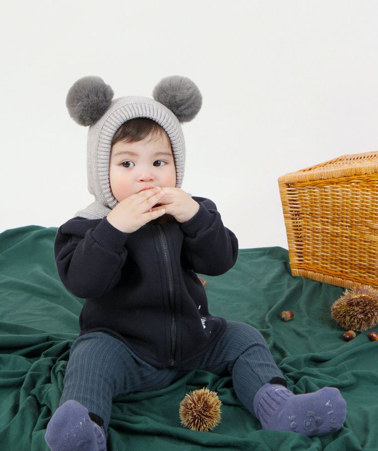 韓國 Babyblee - 大球球遮脖保暖帽-棕 (FREE)