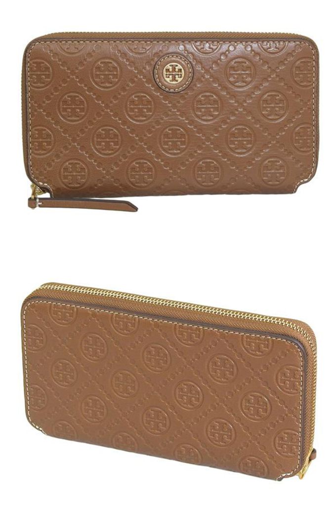 TORY BURCH - 滿版LOGO皮革拉鍊長夾 (焦糖)
