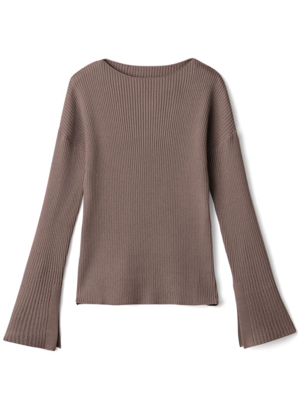 日本 GRL - 袖口剪裁船領羅紋長袖上衣-春芽綠