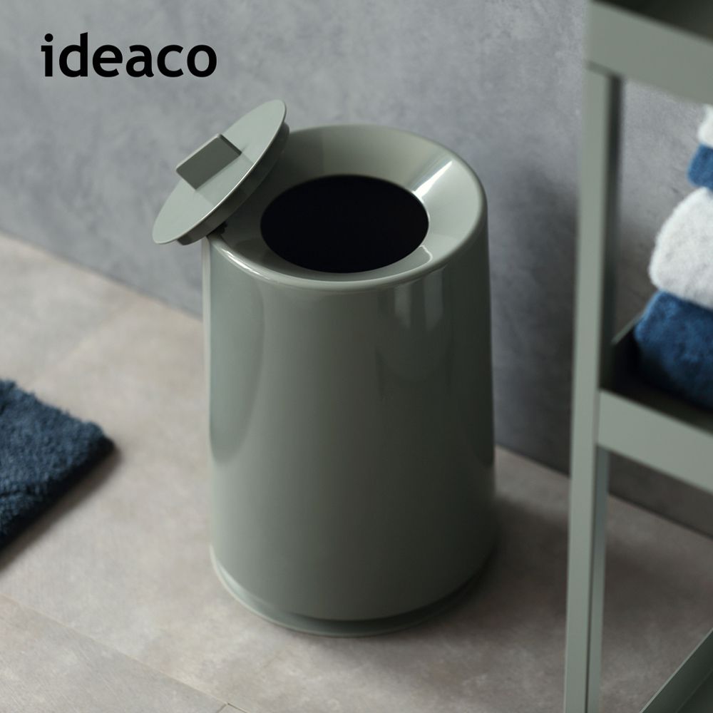 日本IDEACO - 摩登圓形家用垃圾桶(附蓋)-岩灰-6L